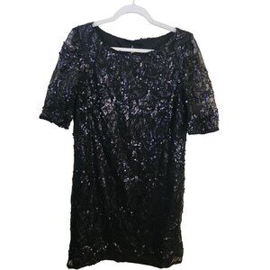JAX Black Sequin Sheer Sleeve Sheath Dress Size 14